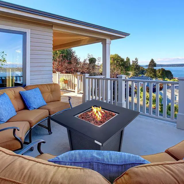 Alt view image 4 of 7 - SereneLife 28" Propane Gas Fire Pit Table with Cover & Lava Rocks - SLFPS3 - 40,000 BTU