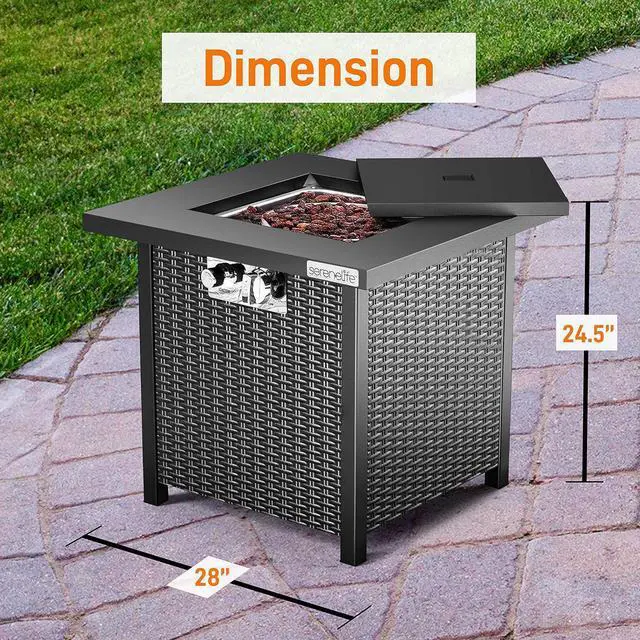Alt view image 3 of 7 - SereneLife 28" Propane Gas Fire Pit Table with Cover & Lava Rocks - SLFPS3 - 40,000 BTU