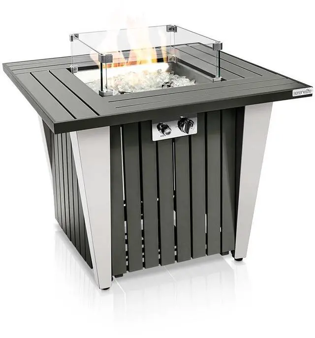 Main image of SereneLife 50,000 BTU Propane Gas Fire Pit Table - SLNFRE27 - Stainless Steel Lid & Legs