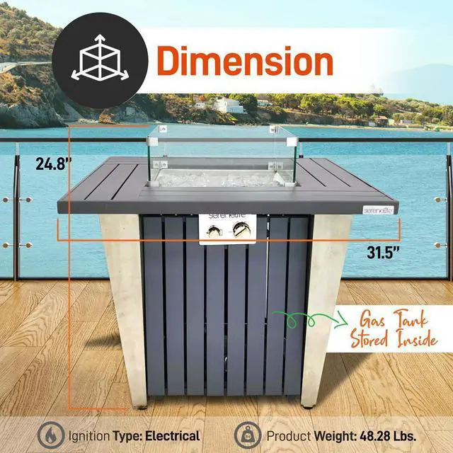 Alt view image 5 of 7 - SereneLife 50,000 BTU Propane Gas Fire Pit Table - SLNFRE27 - Stainless Steel Lid & Legs