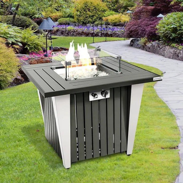 Alt view image 2 of 7 - SereneLife 50,000 BTU Propane Gas Fire Pit Table - SLNFRE27 - Stainless Steel Lid & Legs