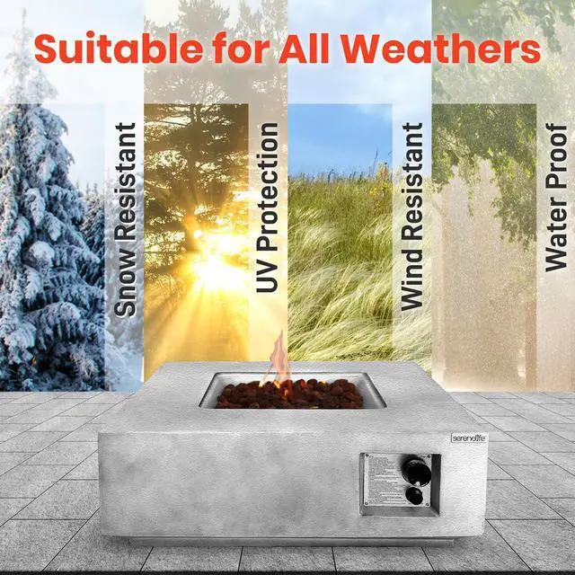 Alt view image 7 of 7 - SereneLife 40,000 BTU Propane Gas Fire Pit Table - SLNFLAG31 - Square with Lava Rock & Cover