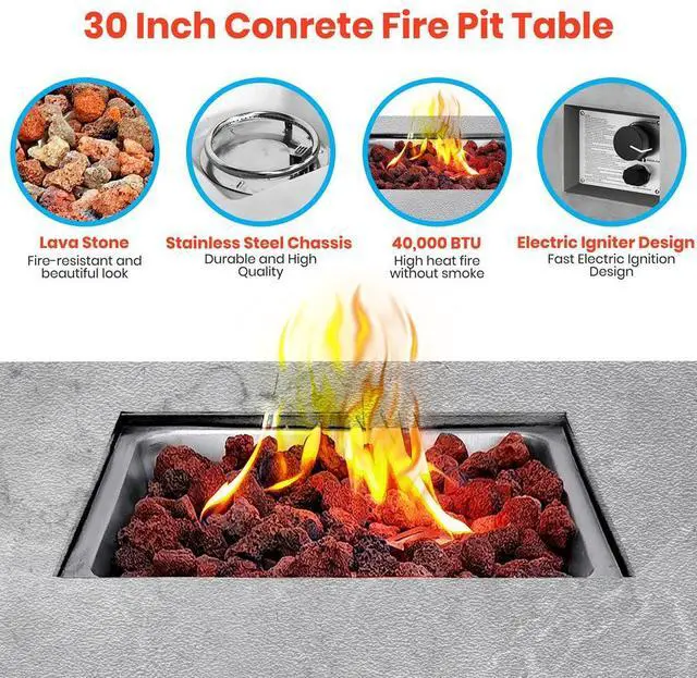 Alt view image 2 of 7 - SereneLife 40,000 BTU Propane Gas Fire Pit Table - SLNFLAG31 - Square with Lava Rock & Cover