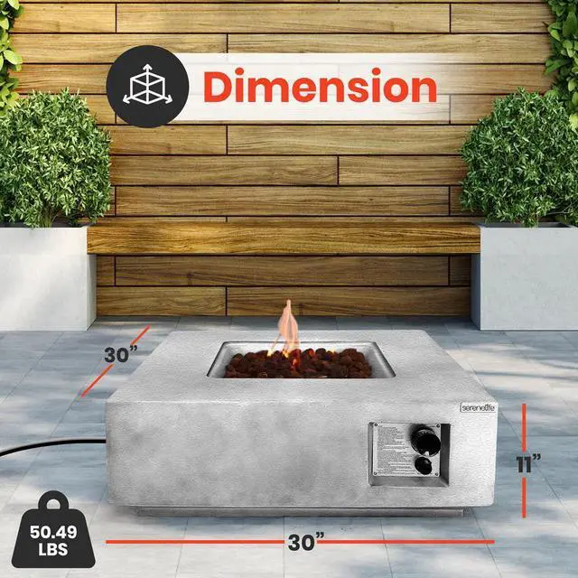 Alt view image 3 of 7 - SereneLife 40,000 BTU Propane Gas Fire Pit Table - SLFPLG9 - Square with Lava Rock & Cover