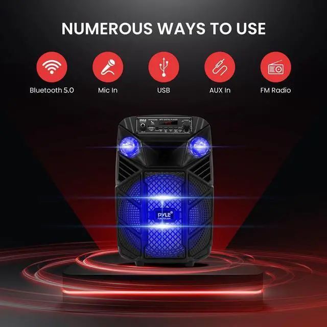 Alt view image 6 of 7 - Pyle 8" Bluetooth Portable PA Speaker with LED Lights - PPHP838B - 300W, USB/FM/Aux