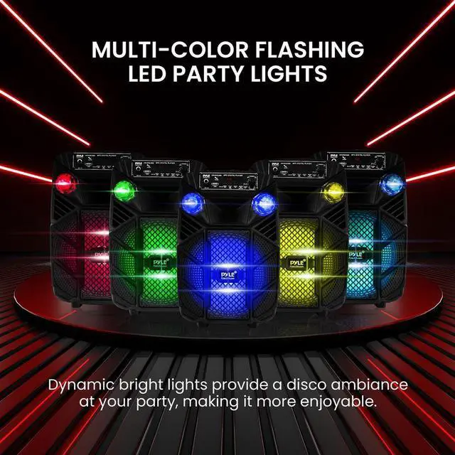 Alt view image 2 of 7 - Pyle 8" Bluetooth Portable PA Speaker with LED Lights - PPHP838B - 300W, USB/FM/Aux