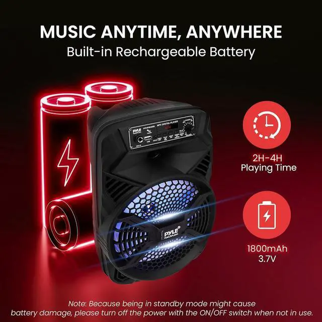 Alt view image 7 of 7 - Pyle 8" Portable Bluetooth PA Speaker - PPHP836B - 300W with LED Lights, FM Radio, USB/MP3 Support