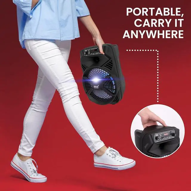 Alt view image 4 of 7 - Pyle 8" Portable Bluetooth PA Speaker - PPHP836B - 300W with LED Lights, FM Radio, USB/MP3 Support