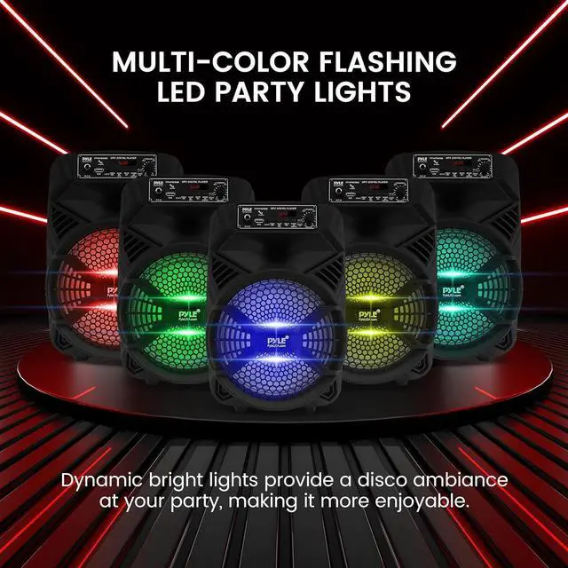 Alt view image 5 of 7 - Pyle 8" Portable Bluetooth PA Speaker - PPHP836B - 300W with LED Lights, FM Radio, USB/MP3 Support