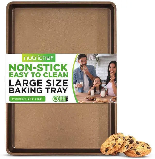 Main image of NutriChef Non-Stick Mega Bake Pan - 1qt, 21.9'' x 15.8'' x 1'', Carbon Steel Construction - Metallic Coating, Dishwasher Safe