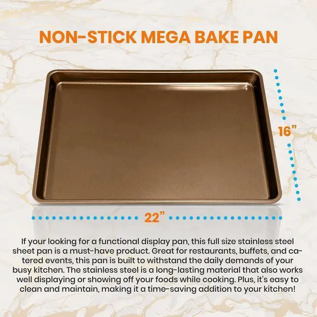 Alt view image 6 of 7 - NutriChef Non-Stick Mega Bake Pan - 1qt, 21.9'' x 15.8'' x 1'', Carbon Steel Construction - Metallic Coating, Dishwasher Safe