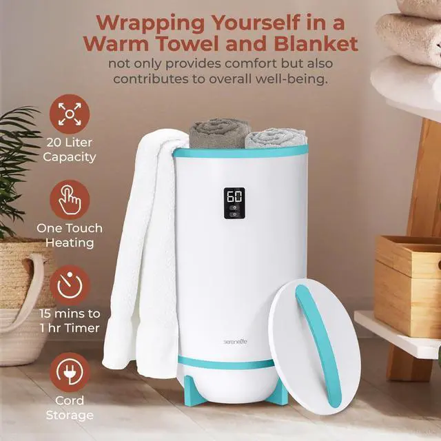 Alt view image 6 of 7 - SereneLife Single Touch Luxury Towel & Blanket Warmer - 500W, Blue, 20L Capacity, with Timer & Fragrant Disc Holder
