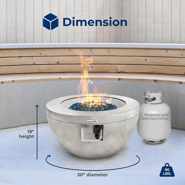Alt view image 3 of 7 - SereneLife 40,000 BTU Propane Gas Fire Pit Table - Round, Stainless Steel Burner, Blue Glass Rocks, Outdoor Fire Pit with Cover
