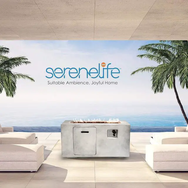 Alt view image 5 of 7 - SereneLife 50,000 BTU Propane Gas Fire Pit Table - Square, Stainless Steel Burner, Lava Rock Set, with PVC Cover for Outdoor Use