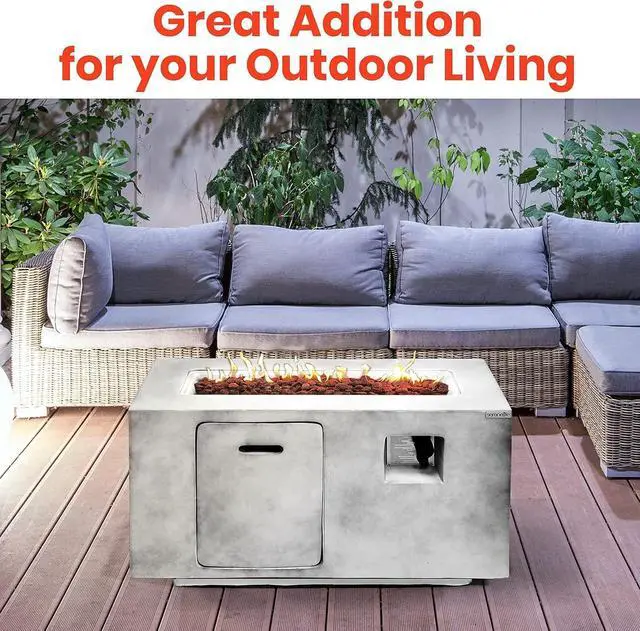 Alt view image 4 of 7 - SereneLife 50,000 BTU Propane Gas Fire Pit Table - Square, Stainless Steel Burner, Lava Rock Set, with PVC Cover for Outdoor Use