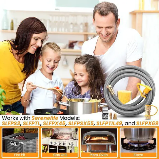 Alt view image 5 of 7 - SereneLife 10-Foot Natural Gas Hose with Quick Connect Fittings - Conversion Kit, Works with SLFPS3, SLFPTL, SLFPX45, SLFPSX55, SLFPTIL49, SLFPX69