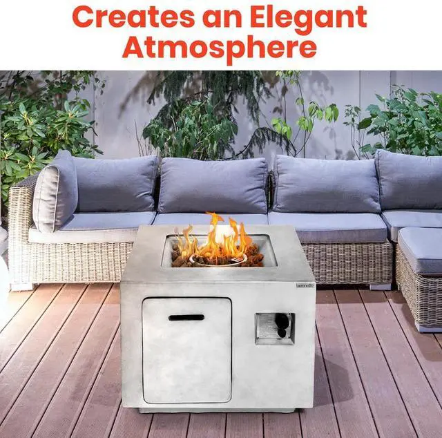 Alt view image 7 of 7 - SereneLife 40,000 BTU Propane Gas Fire Pit Table - Square, Stainless Steel Burner, Lava Rock Set, with PVC Cover for Outdoor Use