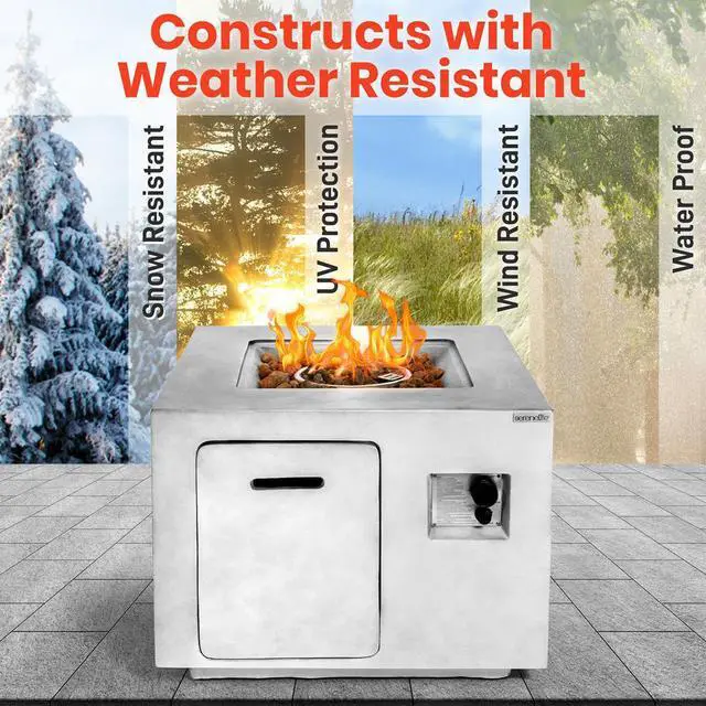 Alt view image 5 of 7 - SereneLife 40,000 BTU Propane Gas Fire Pit Table - Square, Stainless Steel Burner, Lava Rock Set, with PVC Cover for Outdoor Use