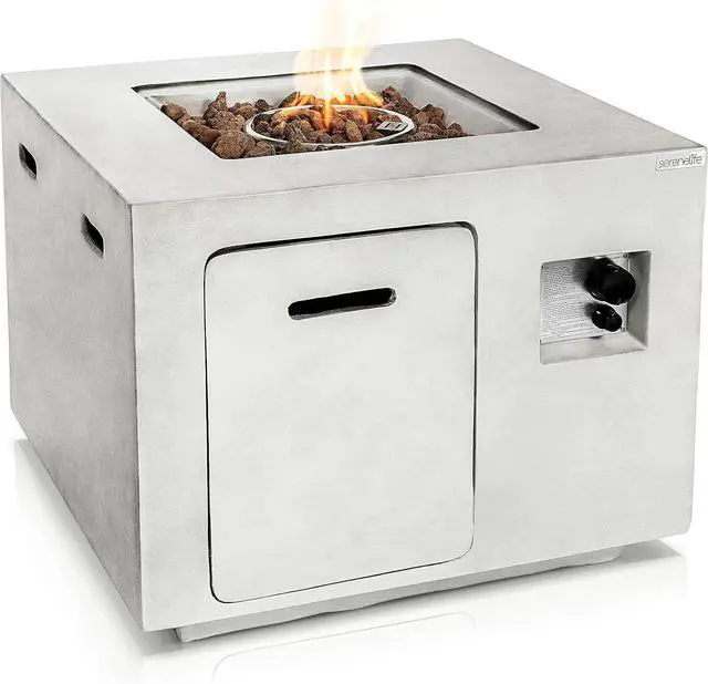 Main image of SereneLife 40,000 BTU Propane Gas Fire Pit Table - Square, Stainless Steel Burner, Lava Rock Set, with PVC Cover for Outdoor Use