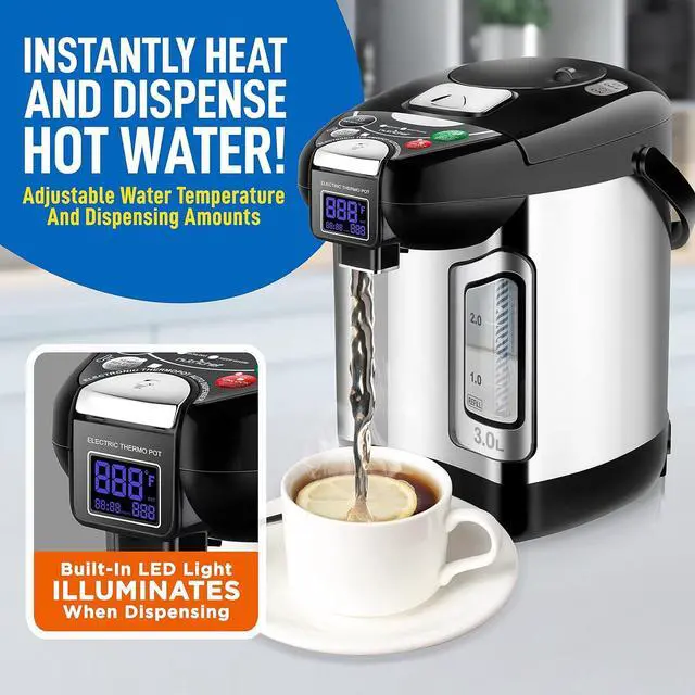 Alt view image 5 of 7 - NutriChef 3L Digital Hot Water Dispenser - Instant Water Boiler, Adjustable Temperature, Auto Dispense Safety Lock