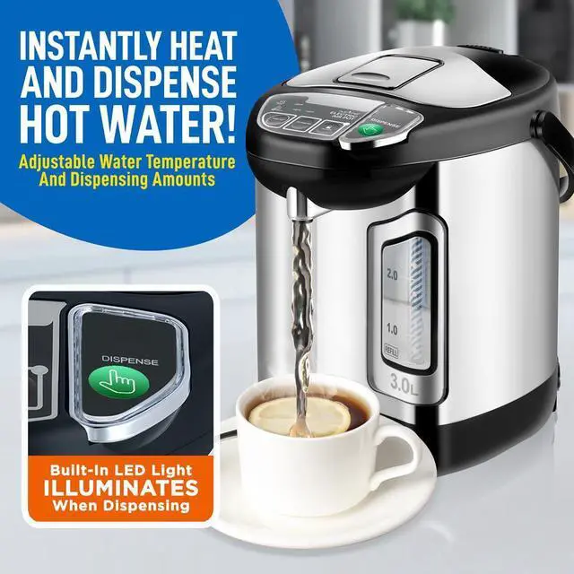 Alt view image 3 of 6 - NutriChef 3L Digital Hot Water Dispenser - Instant Water Boiler, Adjustable Temperature, Auto Dispense Safety Lock (3.17 quarts)