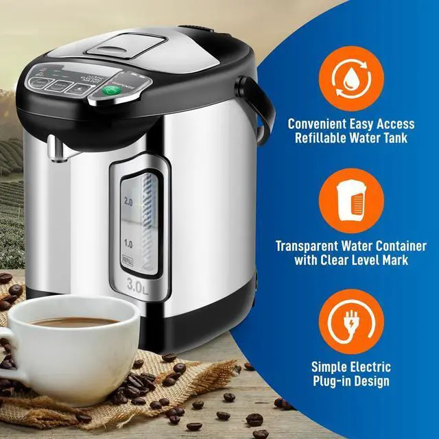 Alt view image 6 of 6 - NutriChef 3L Digital Hot Water Dispenser - Instant Water Boiler, Adjustable Temperature, Auto Dispense Safety Lock (3.17 quarts)