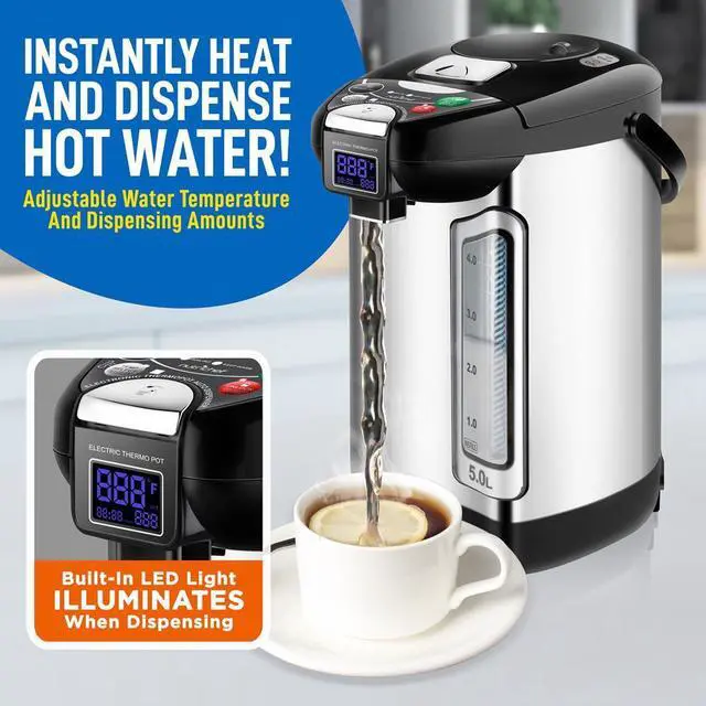 Alt view image 7 of 7 - NutriChef 5L Digital Hot Water Dispenser - Instant Water Boiler, Adjustable Temperature, Auto Dispense Safety Lock (5.283 quarts)