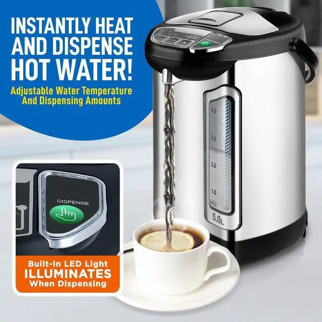 Alt view image 7 of 7 - NutriChef 5L Digital Hot Water Dispenser - Instant Water Boiler, Adjustable Temperature, Auto Dispense Safety Lock (5.283 quarts)