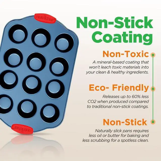 Alt view image 5 of 7 - NutriChef 6-Piece Nonstick Carbon Steel Bakeware Set with Red Silicone Handles, Professional Kitchen Oven Pans (Roaster, Round, Square, Loaf, Cookie, Muffin)