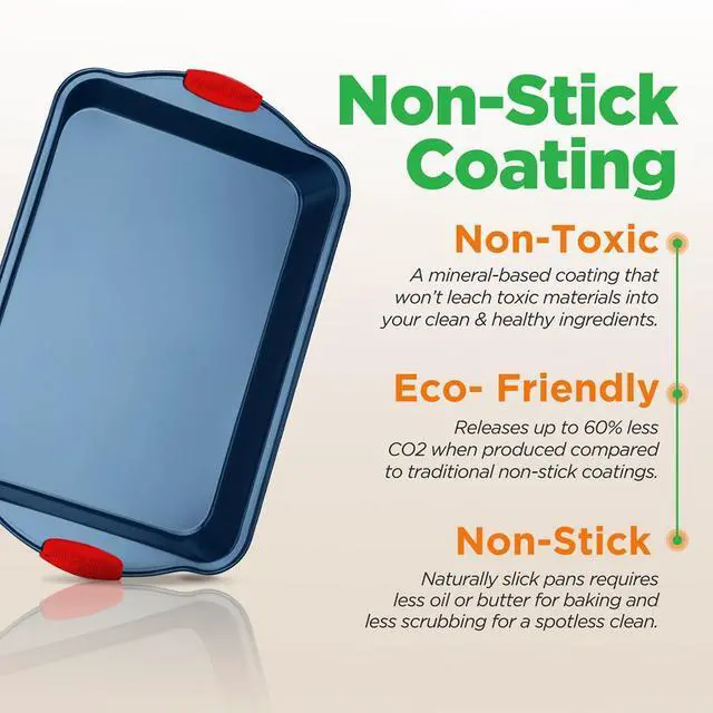 Alt view image 5 of 7 - NutriChef 8-Piece Nonstick Carbon Steel Bakeware Set with Red Silicone Handles, Professional Kitchen Oven Pans (Baking, Pizza, Loaf, Muffin, Cookie)