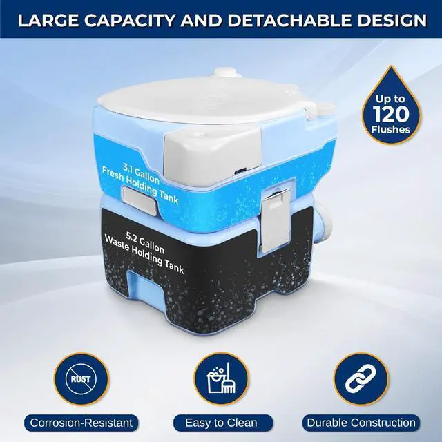 Alt view image 2 of 7 - SereneLife 20L Portable Toilet with Extra Large Seat, Hand Sprayer, Funnel & Phone Holder  Indoor/Outdoor Use (Moonwhite)