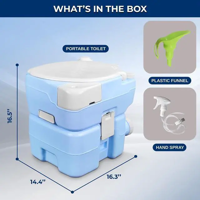 Alt view image 6 of 7 - SereneLife 20L Portable Toilet with Extra Large Seat, Hand Sprayer, Funnel & Phone Holder  Indoor/Outdoor Use (Moonwhite)