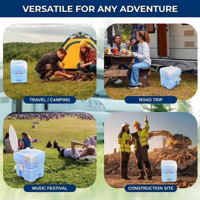 Alt view image 5 of 7 - SereneLife 20L Portable Toilet with Extra Large Seat, Hand Sprayer, Funnel & Phone Holder  Indoor/Outdoor Use (Moonwhite)