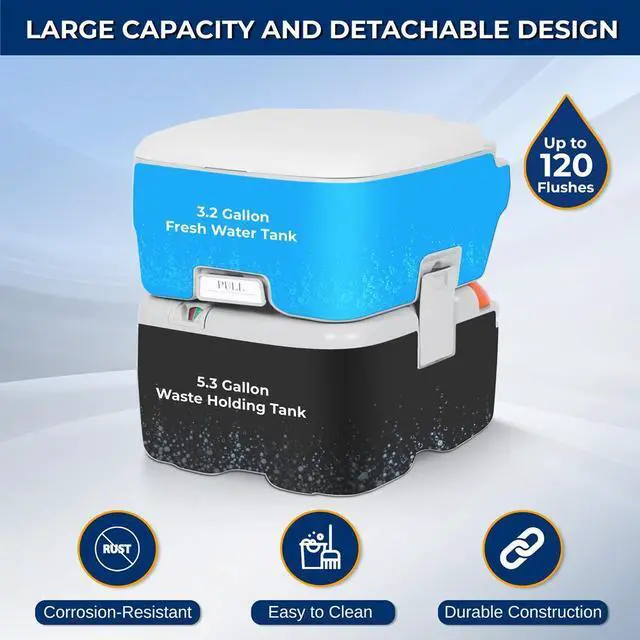 Alt view image 7 of 7 - SereneLife 20L Outdoor Portable Toilet with Piston Pump, Waste Tank, Carry Bag & Level Indicator - Gray