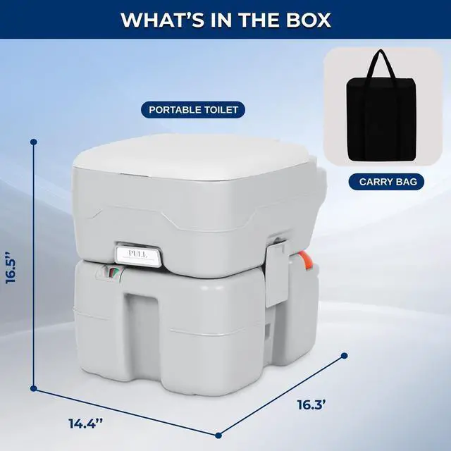 Alt view image 5 of 7 - SereneLife 20L Outdoor Portable Toilet with Piston Pump, Waste Tank, Carry Bag & Level Indicator - Gray