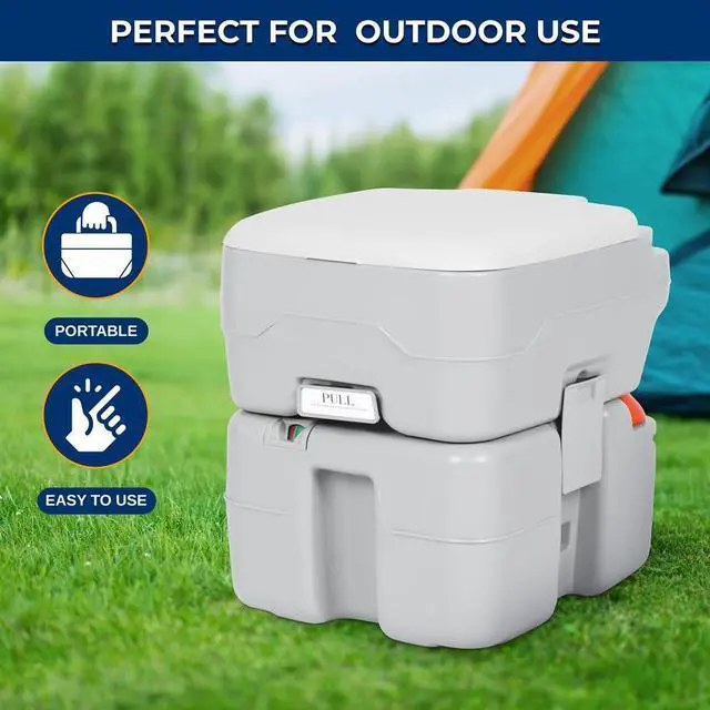Alt view image 4 of 7 - SereneLife 20L Outdoor Portable Toilet with Piston Pump, Waste Tank, Carry Bag & Level Indicator - Gray
