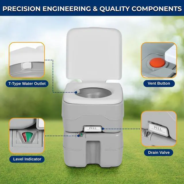 Alt view image 2 of 7 - SereneLife 20L Outdoor Portable Toilet with Piston Pump, Waste Tank, Carry Bag & Level Indicator - Gray