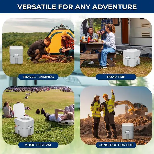 Alt view image 6 of 7 - SereneLife 20L Outdoor Portable Toilet with Piston Pump, Waste Tank, Carry Bag & Level Indicator - Gray