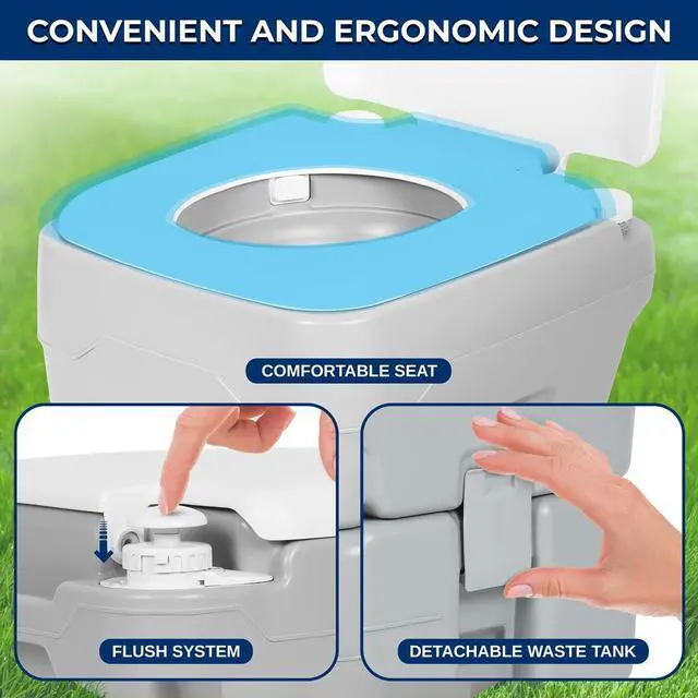 Alt view image 3 of 7 - SereneLife 20L Outdoor Portable Toilet with Piston Pump, Waste Tank, Carry Bag & Level Indicator - Gray