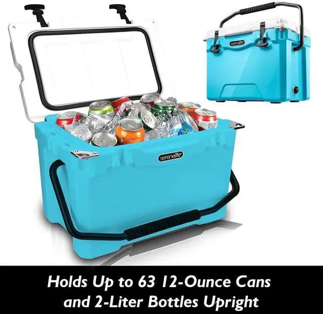 Alt view image 2 of 7 - SereneLife 25-Quart Portable Cooler Box - Blue, Holds 63 Cans, Ice Retention Up to 5 Days