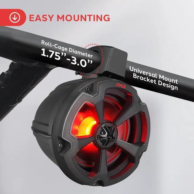 Alt view image 2 of 7 - Pyle 6.5" Off-Road Marine Bluetooth Speakers with RGB Lights, 1200W Amplified Vehicle Speaker System for ATV, UTV, 4x4, Jeep