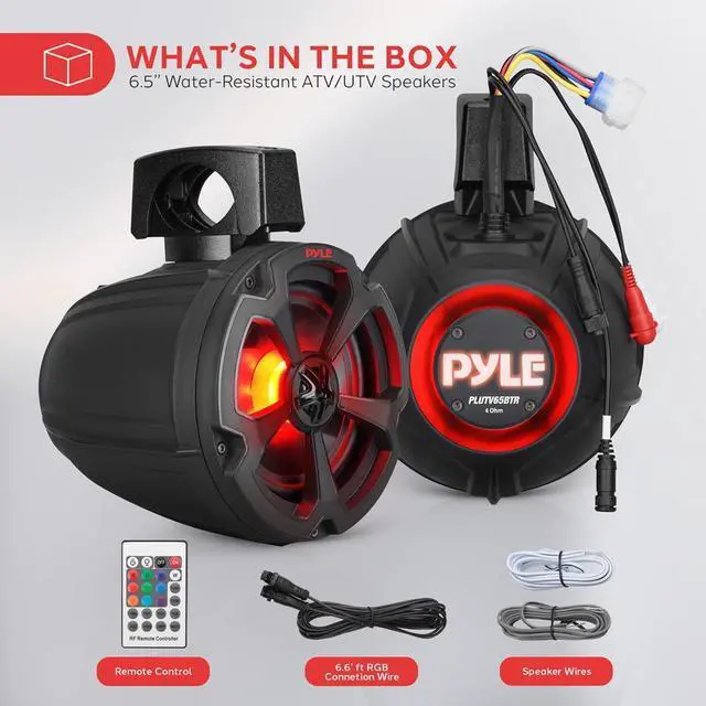 Alt view image 3 of 7 - Pyle 6.5" Off-Road Marine Bluetooth Speakers with RGB Lights, 1200W Amplified Vehicle Speaker System for ATV, UTV, 4x4, Jeep