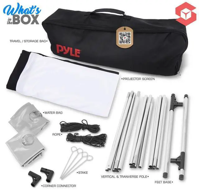 Alt view image 5 of 7 - Pyle 100" Portable Outdoor Projection Screen - Lightweight HD 16:9 Viewing with Frame Stand, Matte White Fabric