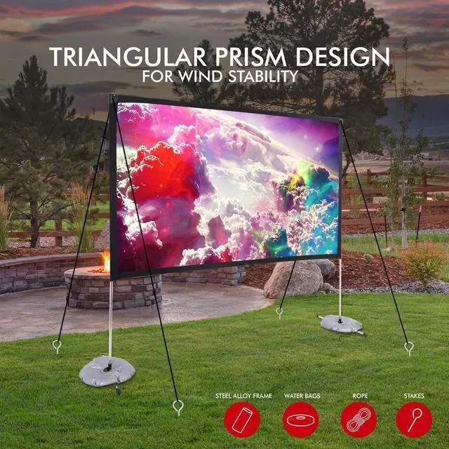 Alt view image 4 of 7 - Pyle 100" Portable Outdoor Projection Screen - Lightweight HD 16:9 Viewing with Frame Stand, Matte White Fabric