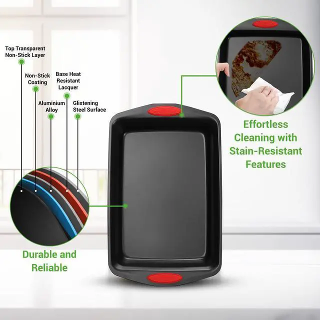 Alt view image 7 of 7 - NutriChef 3-Piece Nonstick Carbon Steel Bakeware Set with Red Silicone Handles  Small, Medium, Large Cookie Pans