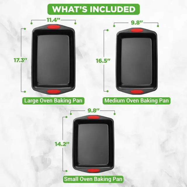 Alt view image 6 of 7 - NutriChef 3-Piece Nonstick Carbon Steel Bakeware Set with Red Silicone Handles  Small, Medium, Large Cookie Pans