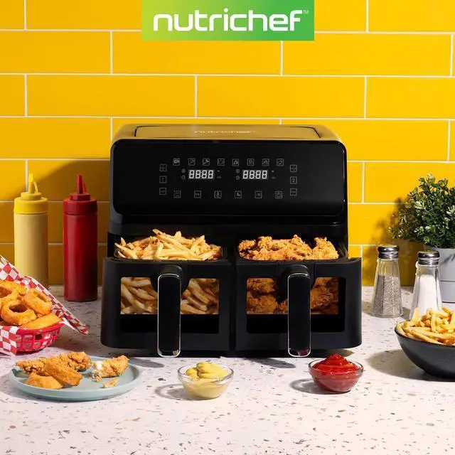 Alt view image 5 of 7 - NutriChef 4.4QT Dual Basket Air Fryer - Customized Digital Display, Electric Oil-Free Cooker with Transparent Window (Black)
