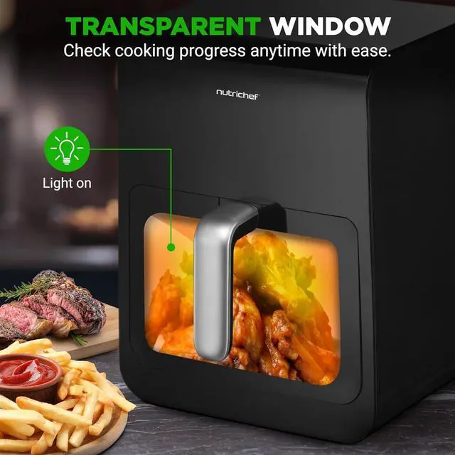 Alt view image 2 of 7 - NutriChef 6L Digital Air Fryer with Silver Handle - Customized Digital Display, Electric Oil-Free Cooker with Transparent Window (Black)