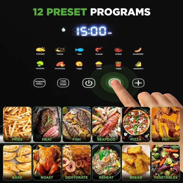 Alt view image 4 of 7 - NutriChef 6L Digital Air Fryer with Silver Handle - Customized Digital Display, Electric Oil-Free Cooker with Transparent Window (Black)