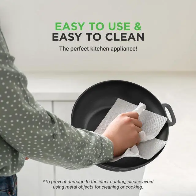 Alt view image 7 of 7 - NutriChef Multifunctional Electric Frying Pan - 4L Large Capacity + 4L Steamer, Non-Stick, 1000W, Designed with Control Panel, 3 Pin US Plug (Black)